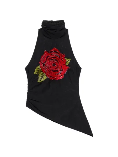 Top Blumarine cu broderie din tul negru