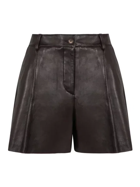 Bermudy Parosh z wysoką talią skórzane brązowe