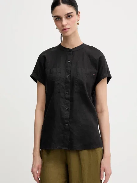 Tommy Hilfiger cămașă de in negru