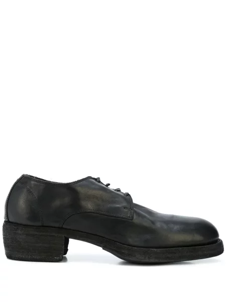 Pantofi derby Guidi cu șireturi cu vârf rotund din dantelă negru