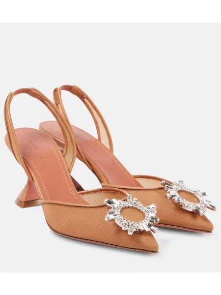 Pantofi cu toc Amina Muaddi plasă slingback bej