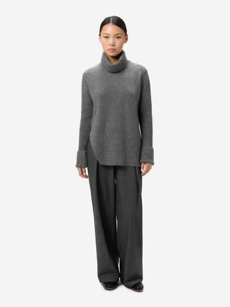 GOBI Cashmere Pulover Cashmere Sweater with Detachable Collar amestecat gri