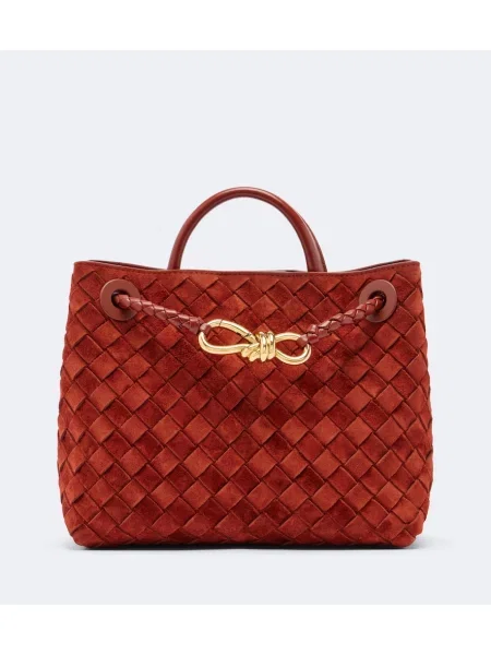 Geantă shopper Bottega Veneta din piele de căprioară portocaliu