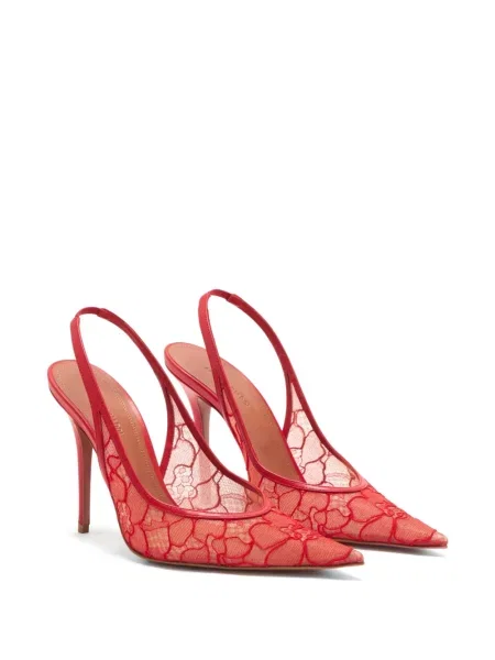 Pantofi cu toc Amina Muaddi din dantelă slingback roșu