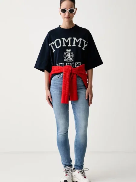 Tommy Hilfiger tricou oversized pentru femei din bej