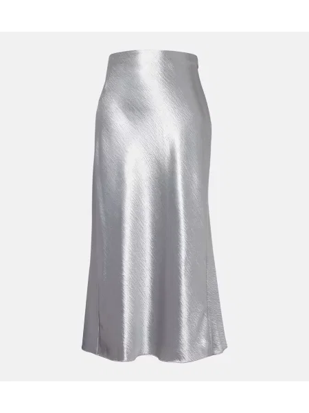 Fustă midi Tory Burch din satin până la genunchi argintiu