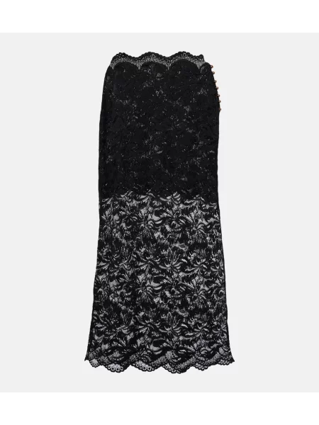 Midi krilo Rabanne s cvetličnim vzorcem s čipko črna