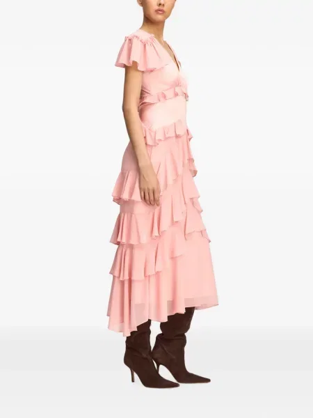 Rochie midi Cinq A Sept cu volane roz