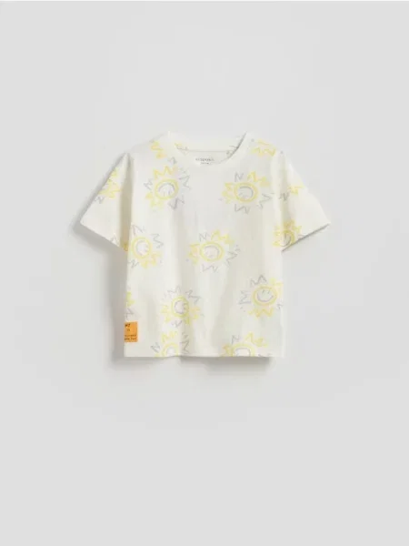 Reserved Tricou din cu imprimeu crem