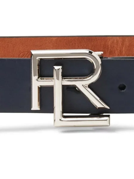 Iš natūralios odos diržas Ralph Lauren Collection su sagtimis su autografu mėlyna