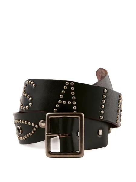 Curea Saint Mxxxxxx din piele cu tepi negru