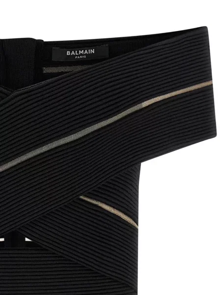 Top Balmain cu umerii deschiși negru