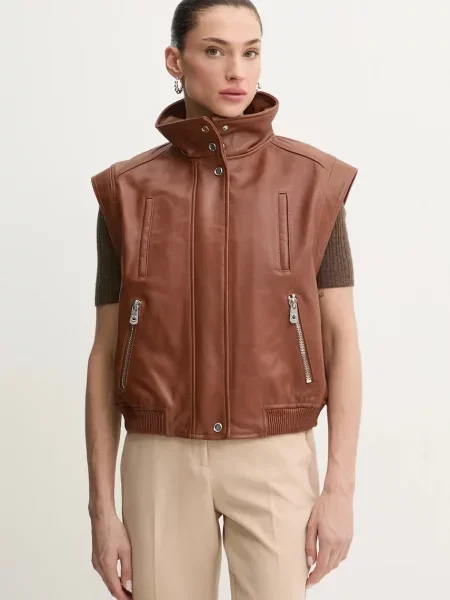 Pinko bezrękawnik skórzany przejściowy brązowy