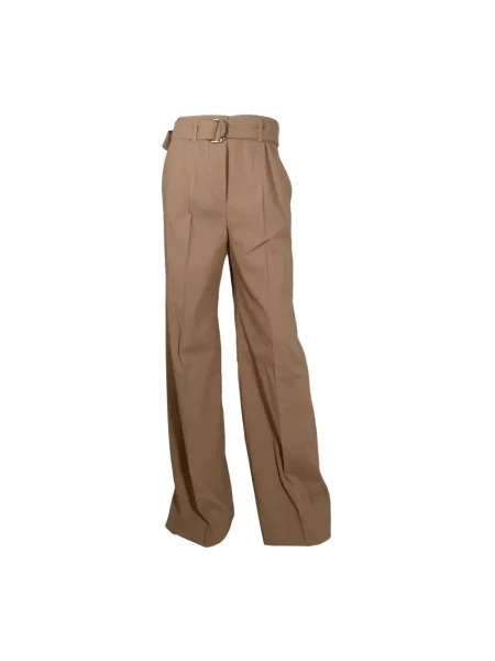 Lniane spodnie Hugo Boss z wysoką talią beżowe