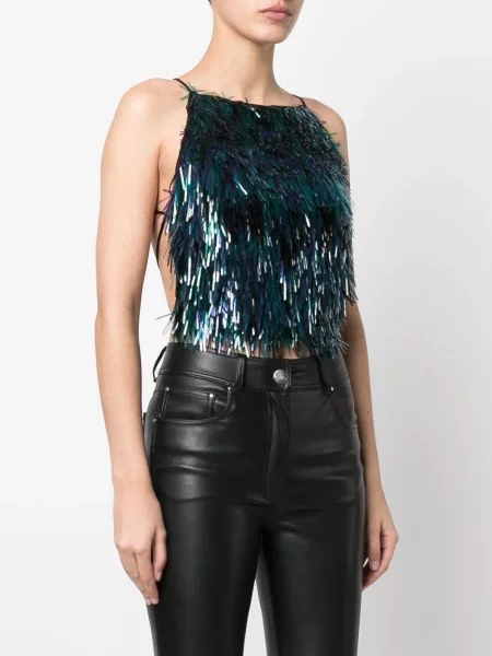 Zavinovací top Alberta Ferretti s flitry s vázáním modrý