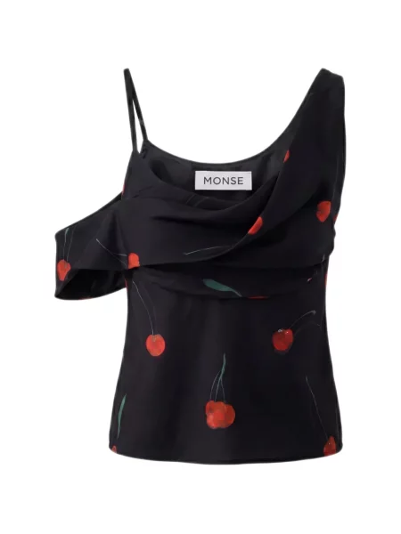 Top Monse cu imagine drapat negru