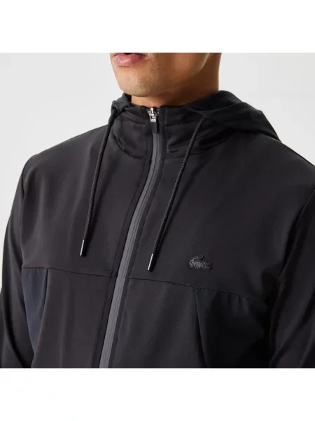 Lacoste Bluza Z Kapturem Ze Wzorem Slim Fit szara