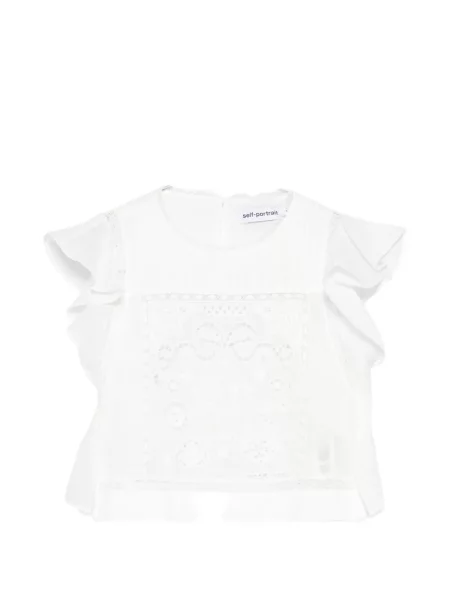 Top din dantelă Self-portrait cu volane din dantelă alb