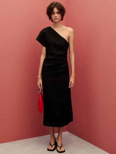 Лляна Сукня міді MANGO чорний