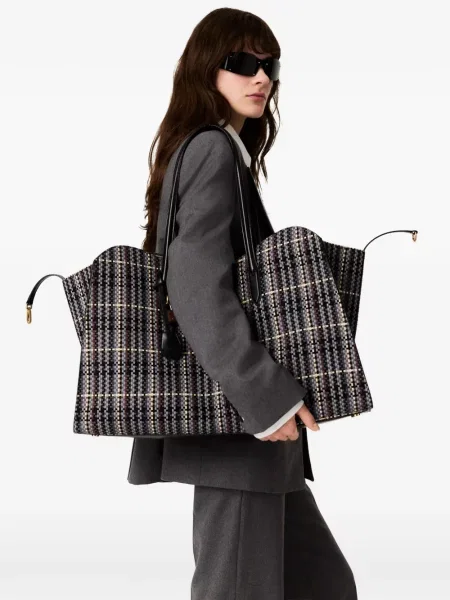 Καρό τσάντα shopper Stella Mccartney μαύρο