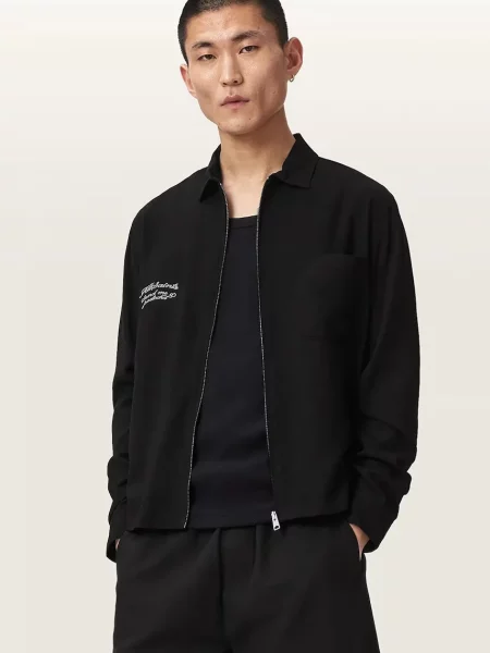 AllSaints jachetă scurtă pentru bărbați din vâscoză BUCK negru