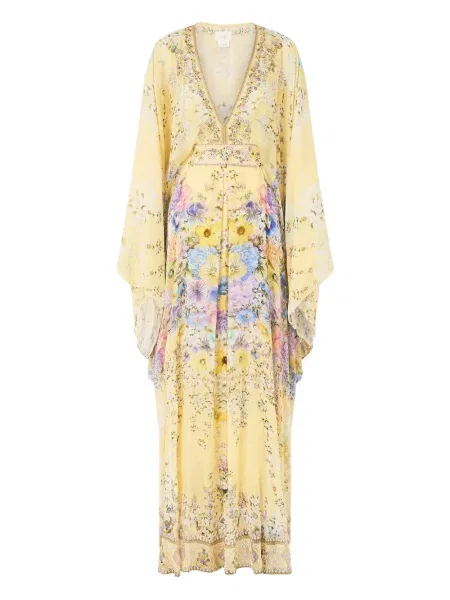 Rochie maxi Camilla cu decolteu în V galben