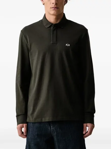 Lung tricou polo Armani Exchange cu broderie verde