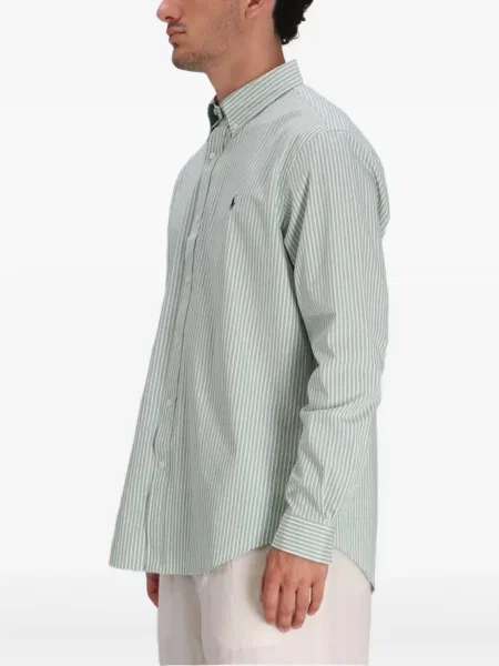 Lněné pruhované tričko Polo Ralph Lauren šedé