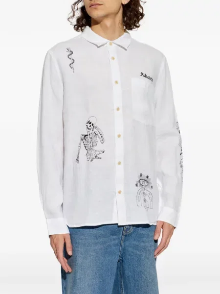 Cămașă Allsaints de in cu imagine alb