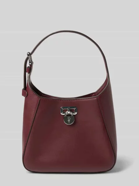 Torebka ze skóry bydlęcej z rączką Lauren Ralph Lauren bordowa