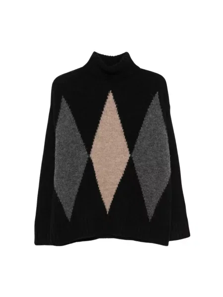 Sweter z golfem Jucca wełniany z nadrukiem z wzorem argyle czarny
