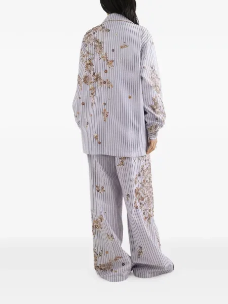 Pantaloni cu imprimeu floral Dolce & Gabbana cu broderie cu dungi din poplin violet