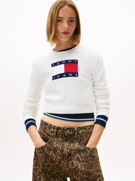 Tommy Jeans Pulover albastru marin / roșu alb