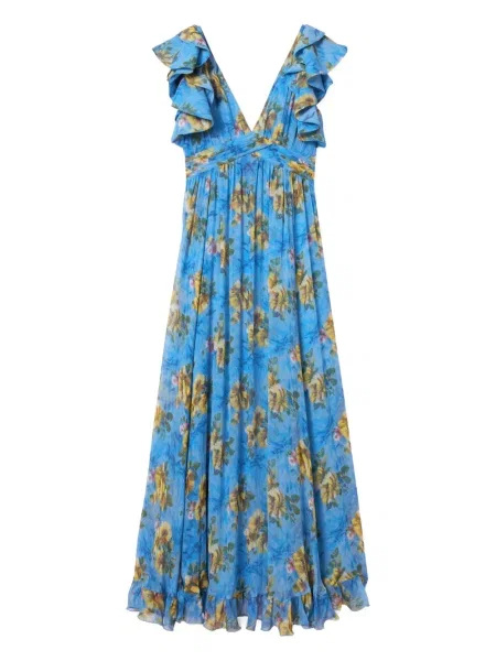 Rochie maxi La Doublej cu model floral cu imagine de costum albastru