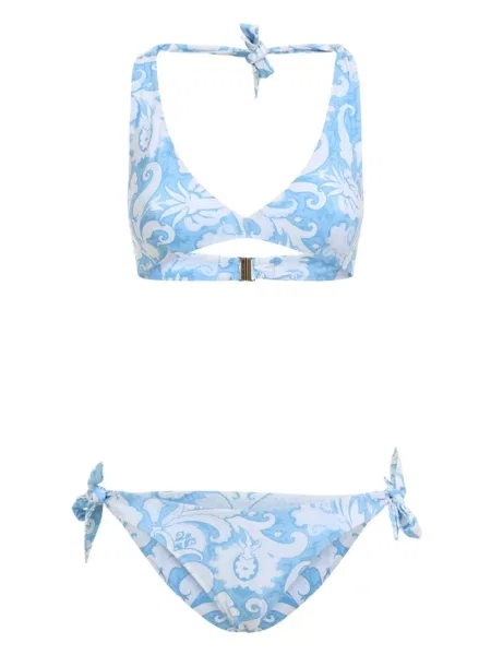 Bikini Etro cu imagine cu model paisley albastru