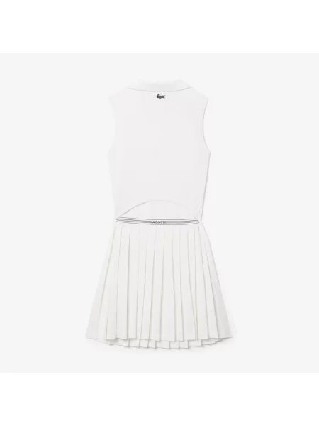 Lacoste Sukienka Sport Z Kołnierzykiem Polo Bez Rękawów Slim Fit biała
