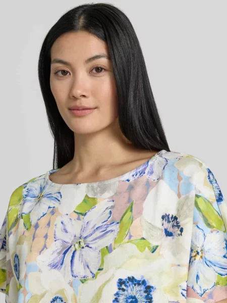 T-shirt z mieszanka we wzór na całej powierzchni Christian Berg Woman zielona