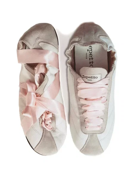 Sneakerși Repetto cu șireturi din dantelă alb