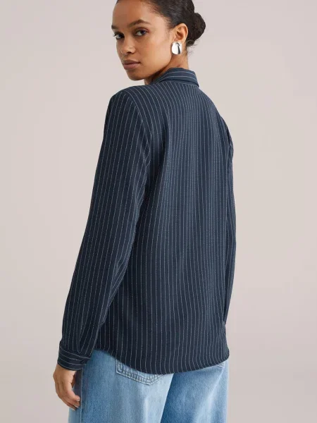 WE Fashion Bluză albastru marin / murdar alb