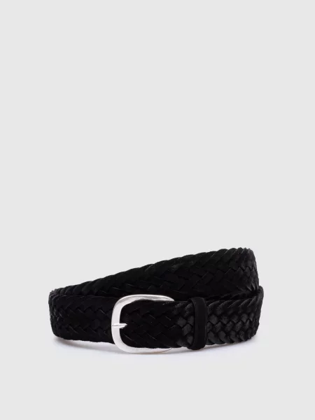 Замшевый плетеный ремень Orciani с ремешками черный