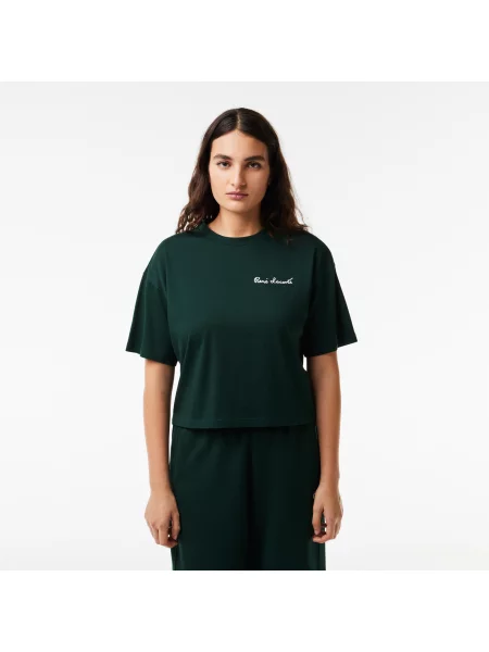 Lacoste T-Shirt Z Okrągłym Dekoltem Relaxed Fit czarny