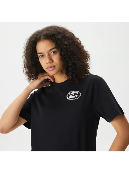 Lacoste Koszulka Z Dekoltem Z Nadrukiem czarna