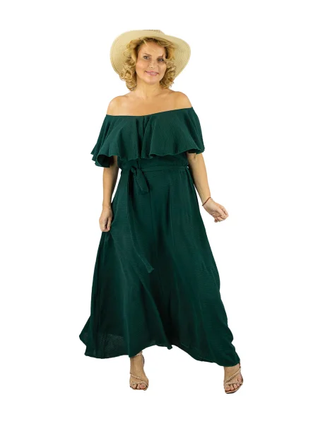 Rochie maxi Pri cu volane de costum verde
