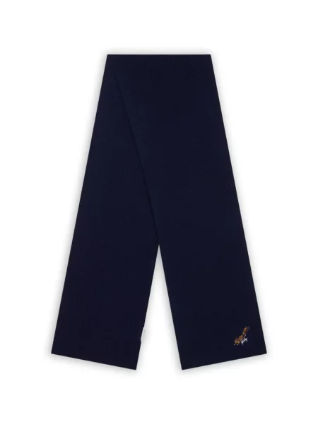 Pletený šál Bally s výšivkou modrý