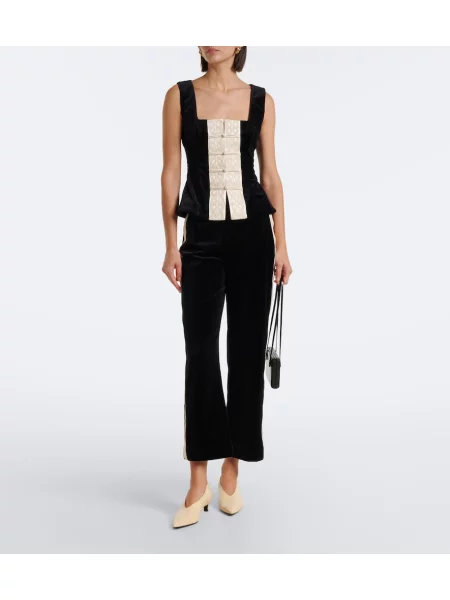 Top Posse cu broderie de catifea negru