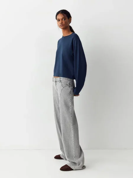 Jeansy wide leg z ćwiekami denim Teen 38 MANGO TEEN szary