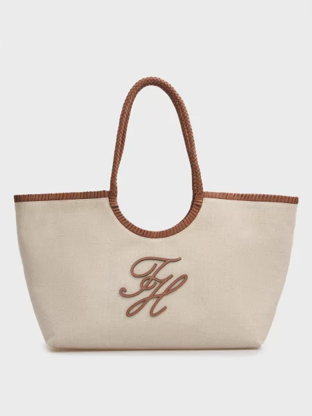 Лляна сумка Tommy Hilfiger бежева
