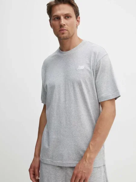 Тениска New Balance Essentials Cotton с меланжов десен сиво