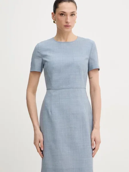 Volnena obleka BOSS Dunera modra