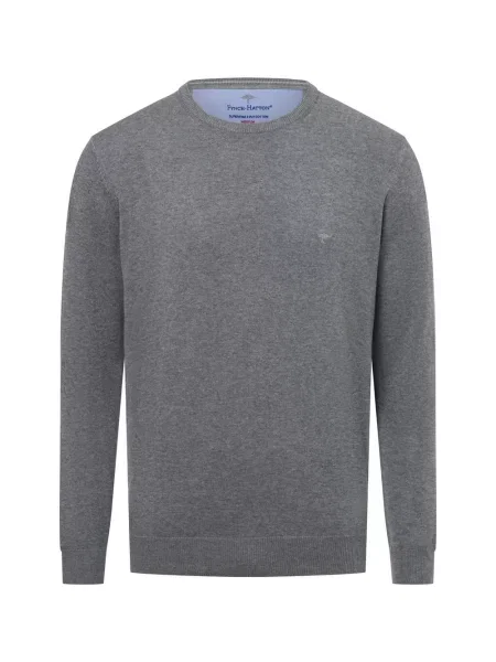 Sweter z dzianiny z wyhaftowanym logo model ‘Superfine’ Fynch-hatton srebrny